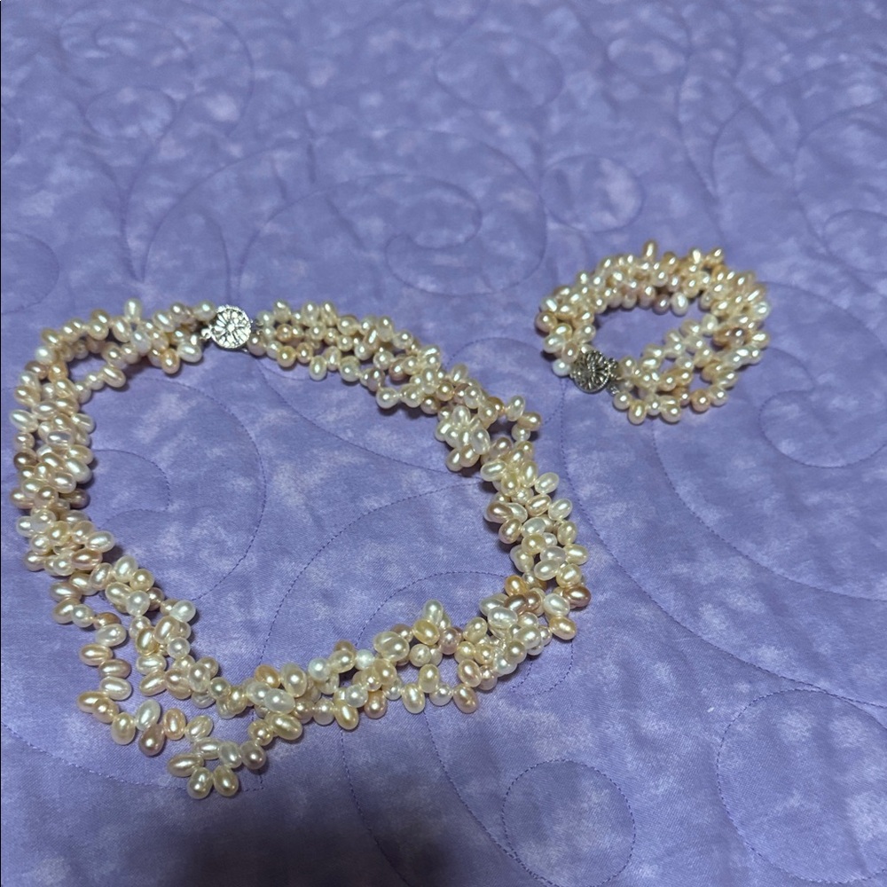 QVC Cream Pearl Necklace Set